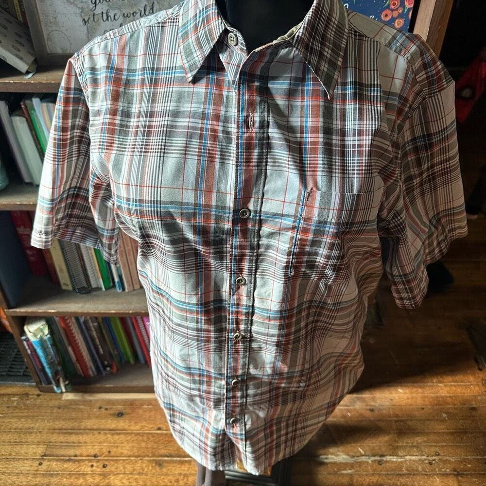 Marmot tan & orange plaid gorpcore M button down shirt